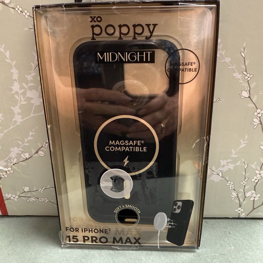 XO Poppy Midnight Black MagSafe Case iPhone 15 Pro Max Silicone Soft Smooth New